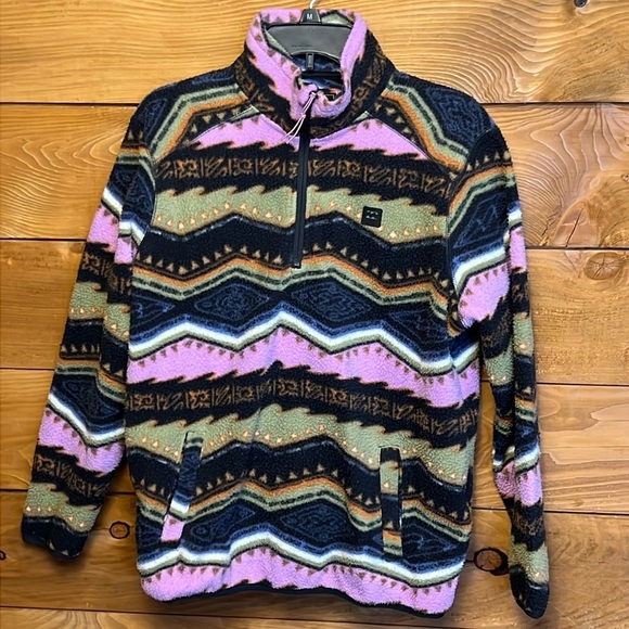 Billabong Tops - Women's pre-worn Billabong L Multicolored fleece 1/4 zip pockets streetwear Y2K